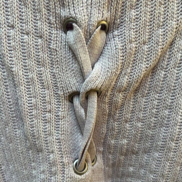 Hollister Chunky Sweater Tie Up Back Cropped Beige Boho Festival Size SM - Picture 4 of 6